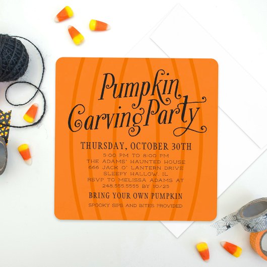 Pumpkin Carving Orange und Schwarzes Halloween-Par Einladung