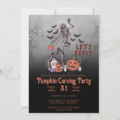 Pumpkin Carving Party Custom Skeleton Halloween Einladung (Vorderseite)