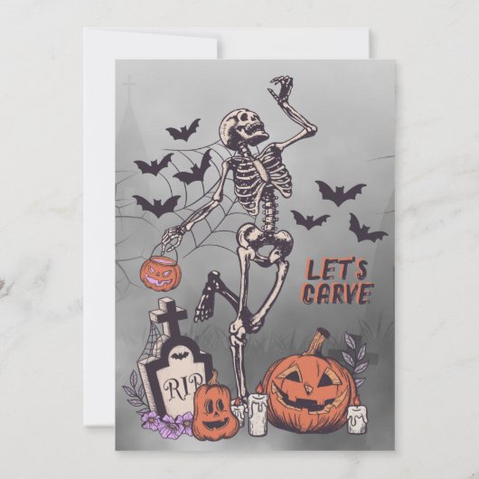 Pumpkin Carving Party Custom Skeleton Halloween Einladung (Rückseite)