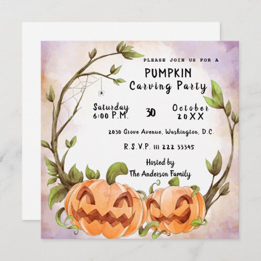 Pumpkin Carving Party Einladung (Vorne/Hinten)