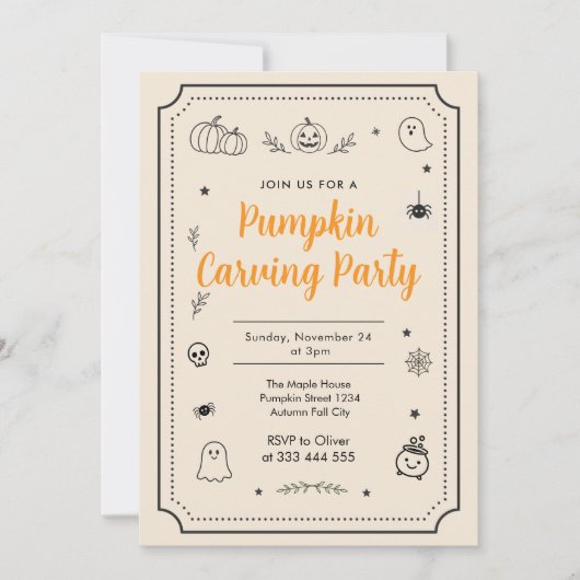 Pumpkin Carving Party Halloween Doodles Einladung (Vorderseite)