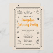 Pumpkin Carving Party Halloween Doodles Einladung (Vorne/Hinten)