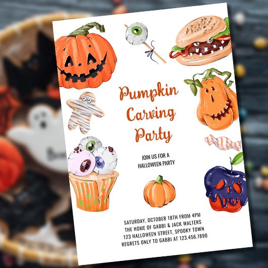 Pumpkin Carving und Halloween Food Party Einladung