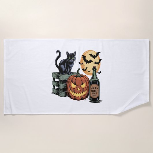 Pumpkin Cat Beer Halloween Strandtuch (Vorderseite)