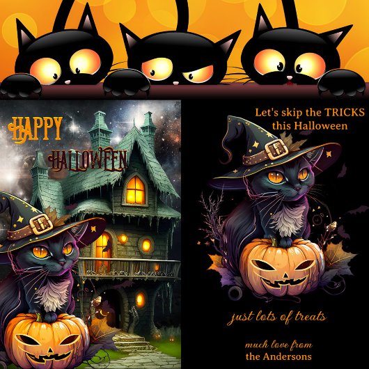 Pumpkin Cat Fantasy Halloween Weihnachtskarte Feiertagskarte