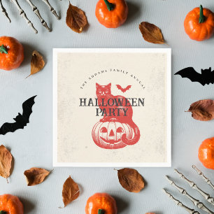 Pumpkin Cat Orange Vintages Halloween-Party Serviette