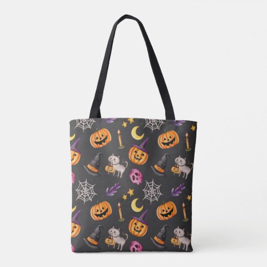Pumpkin Cat Web Hat Dark Gray Tote Bag Tasche (Rückseite)