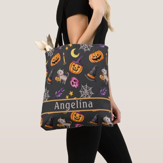 Pumpkin Cat Web Hat Dark Gray Tote Bag Tasche (Von Nahem)