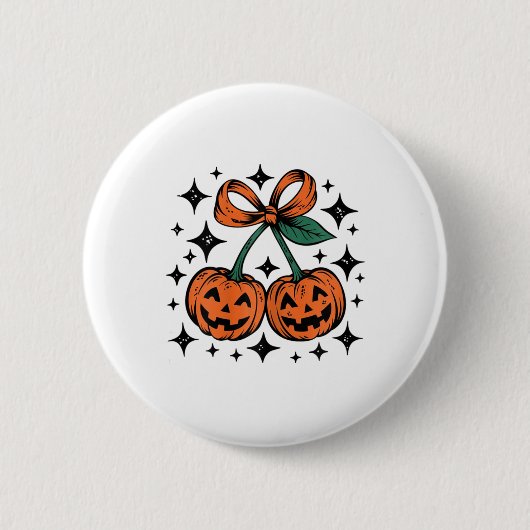 Pumpkin Cherries Bow Halloween Pumpkin Cherries Co Button (Vorderseite)