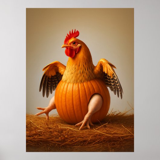 Pumpkin Chicken Art, Funny Chicken Wall Art Poster (Vorne)