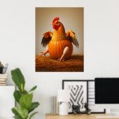 Pumpkin Chicken Art, Funny Chicken Wall Art Poster (Heimbüro)