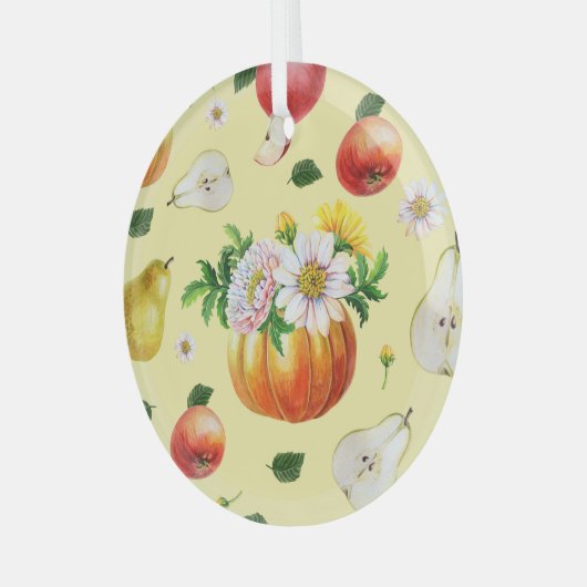 Pumpkin, Chrysanthemum: Herbstfruchtillustrierung. Ornament Aus Glas (Vorderseite links)