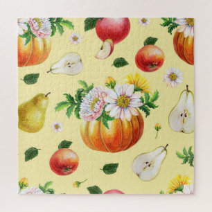 Pumpkin, Chrysanthemum: Herbstfruchtillustrierung. Puzzle