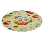 Pumpkin, Chrysanthemum: Herbstfruchtillustrierung. Schneidebrett (Ecke)