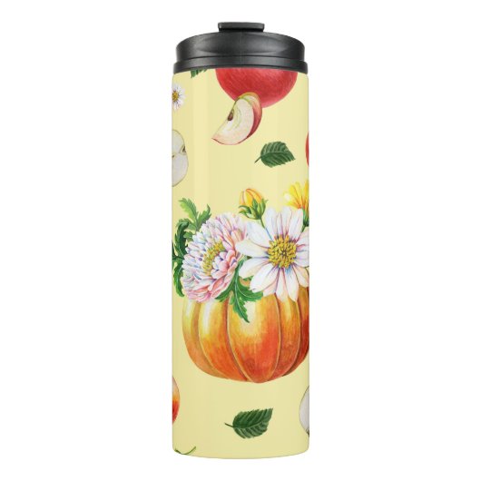 Pumpkin, Chrysanthemum: Herbstfruchtillustrierung. Thermosbecher (Vorderseite)