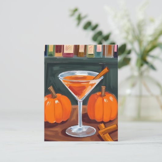 Pumpkin Cinnamon Martini Fall Watercolor Postkarte (Stehend Vorderseite)