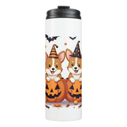 Pumpkin Corgi Party Thermosbecher (Vorderseite)