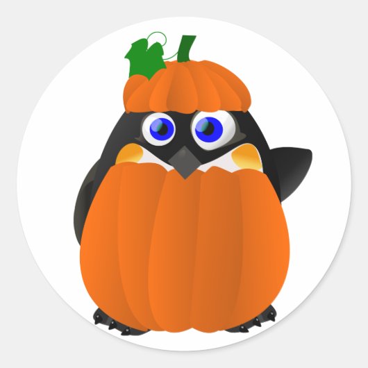 Pumpkin Costume Halloween Pinguin Runder Aufkleber (Vorderseite)
