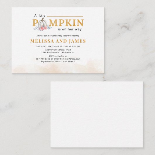 Pumpkin Couples Kinderdusche Rosa Blumenladen Mitteilungskarte (Vorne/Hinten)