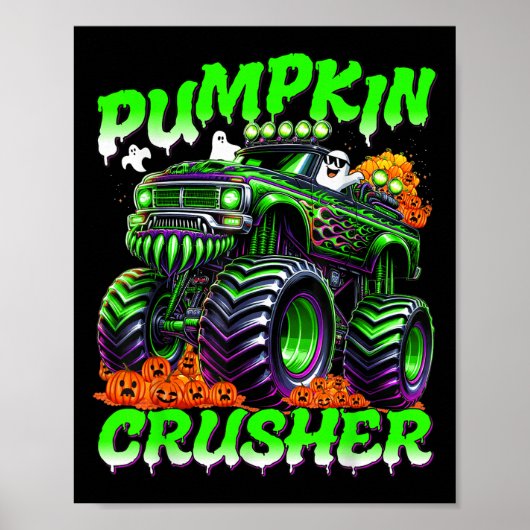 Pumpkin Crusher Monster Truck Ghosts Halloween For Poster (Vorne)