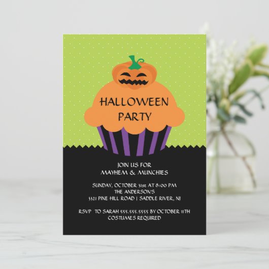 Pumpkin Cupcake Halloween-Party Einladung (Stehend Vorderseite)