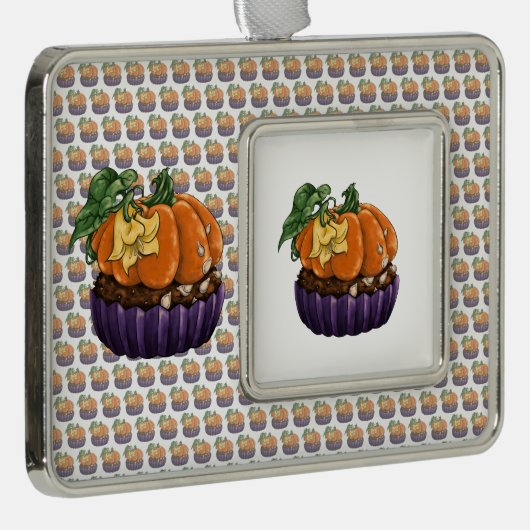 Pumpkin Cupcake Rahmen-Ornament Silber (Rechts)