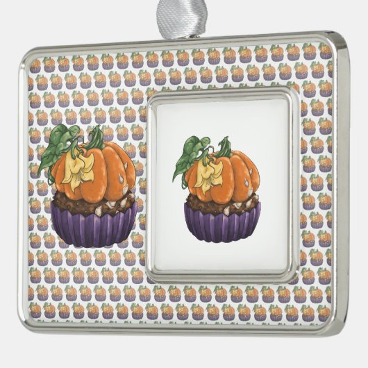 Pumpkin Cupcake Rahmen-Ornament Silber (Links)