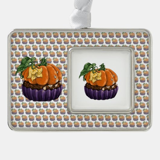 Pumpkin Cupcake Rahmen-Ornament Silber (Vorderseite)