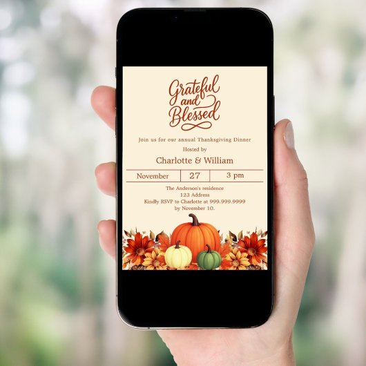 Pumpkin dankbar gesegnet Erntedank Dinner Einladung