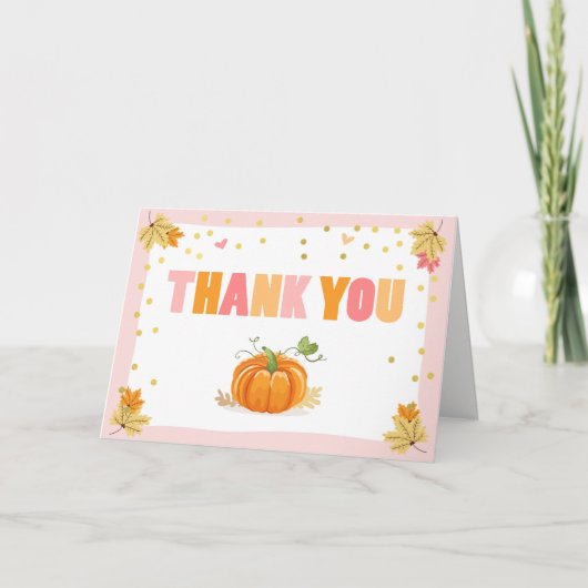 Pumpkin Danke Karte Rosa und Gold Fall Herbst Herb (Vorderseite)