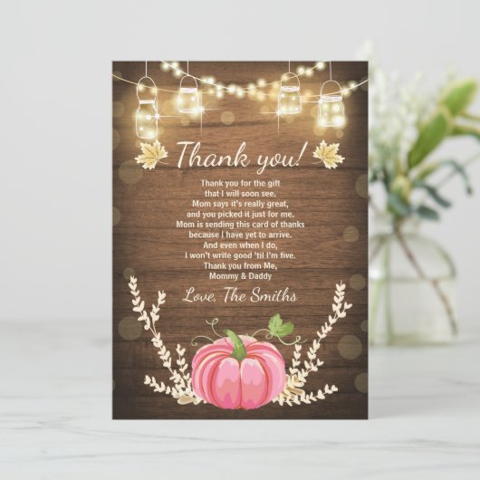 Pumpkin Danke Karte Rustic Fall Baby Dusche (Stehend Vorderseite)