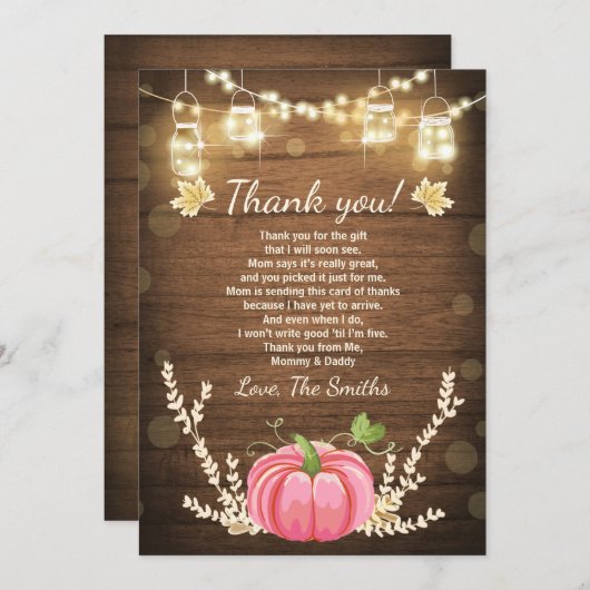 Pumpkin Danke Karte Rustic Fall Baby Dusche (Vorne/Hinten)