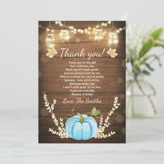 Pumpkin Danke Karte Rustic Fall Baby Dusche (Stehend Vorderseite)