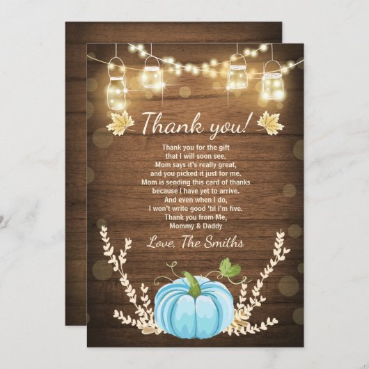 Pumpkin Danke Karte Rustic Fall Baby Dusche (Vorne/Hinten)