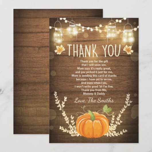 Pumpkin danke Karte Rustic Fall Baby Dusche (Vorne/Hinten)