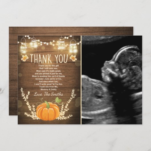 Pumpkin danke Karte Rustic Fall Baby Dusche (Vorne/Hinten)