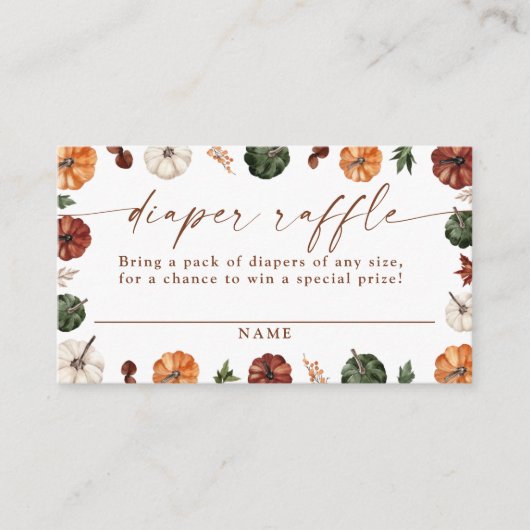 Pumpkin Diaper Raffle Card, Boho Fall Babydusche Begleitkarte (Vorderseite)