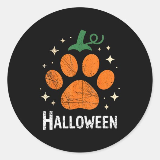 Pumpkin Dog Cat Paw Print Halloween Pet Lover Runder Aufkleber (Vorderseite)