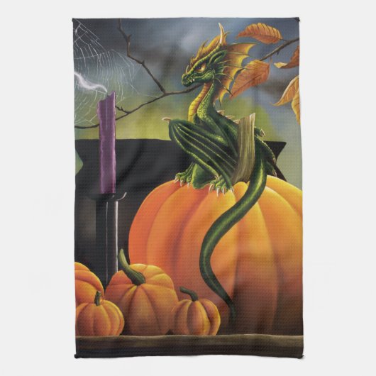 Pumpkin Dragon Cauldron Halloween Geschirrtuch (Vertikal)