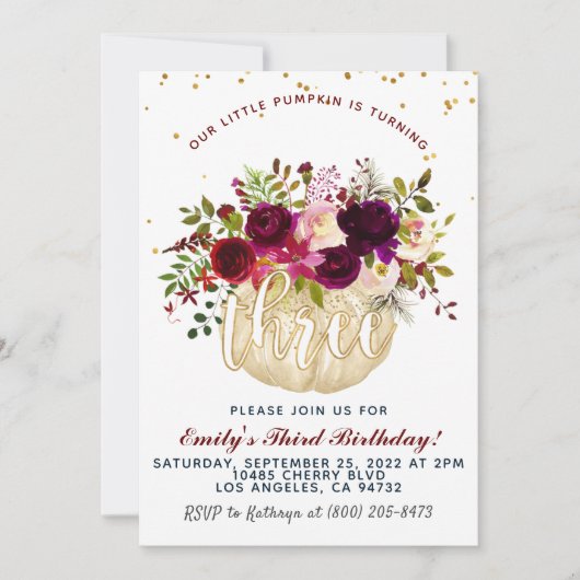 Pumpkin Dritter Geburtstag Einladung (Vorderseite)