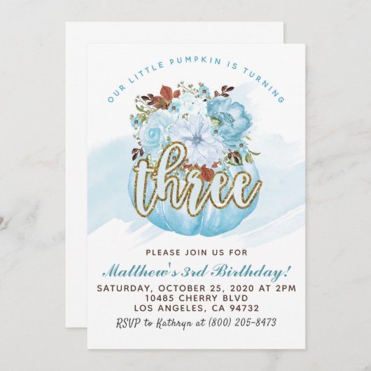Pumpkin Dritter Geburtstag Einladung (Vorne/Hinten)