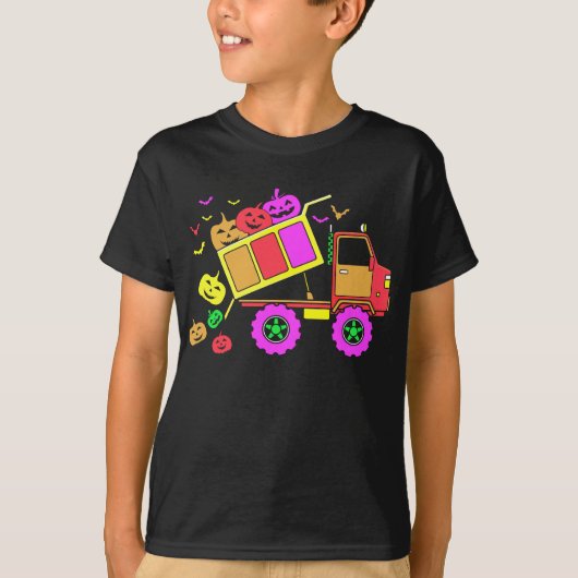 Pumpkin Dump Truck Lazy Halloween Costume For Kid T-Shirt (Vorderseite)