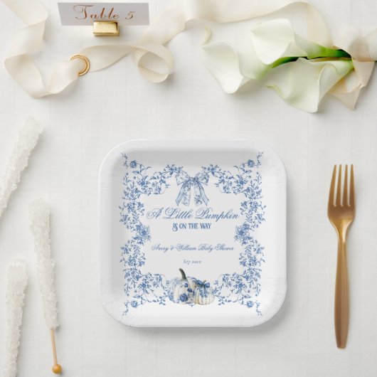 Pumpkin Dusty Blue Whimsical Floral Baby Dusche Pappteller (Hochzeit)