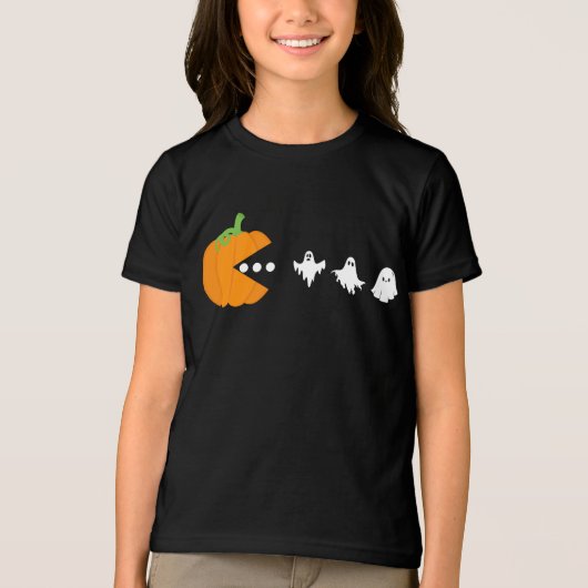 Pumpkin Eating Ghost Gamer Halloween Männer Frauen Tri-Blend Shirt (Vorderseite)