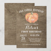 Pumpkin Einladung zum ersten Geburtstag Burlap (Vorne/Hinten)