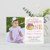 Pumpkin Einladung zum ersten Geburtstag Fotokarte (Stehend Vorderseite)