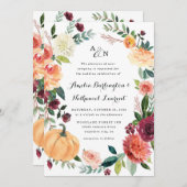 Pumpkin Elegant Fall Floral Rustikale Hochzeit Einladung (Vorne/Hinten)
