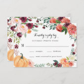 Pumpkin Elegant Fall Floral Rustikale Hochzeit RSVP Karte (Vorne/Hinten)