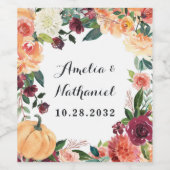 Pumpkin Elegant Fall Floral Rustikale Hochzeit Weinetikett (Einzelnes Label)