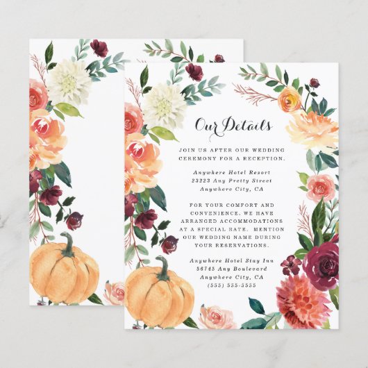 Pumpkin Elegant Fall Floral Wedding Card (Vorne/Hinten)